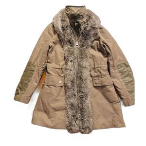 Karen Millen Women Posh Parker Faux Fur Trim Khaki Sophisticated Jacket US6/UK10